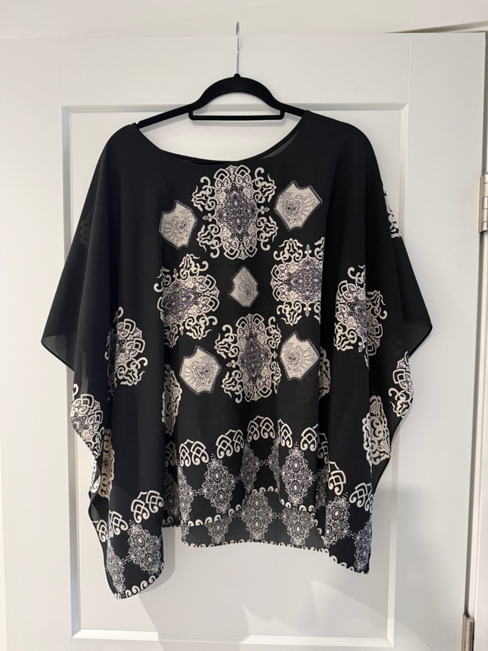 Chicos Travellers Black and Ivory Poncho